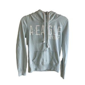American Eagle Womens Mint Green New York 3/4 zip Hoodie with drawstring size m